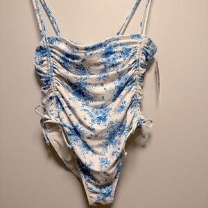 Wild Fable Large One Piece Swimsuit Blue Floral NWT
